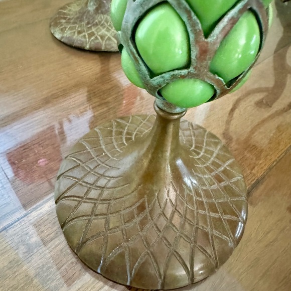 Art Nouveau Green and Brass Candlesticks - Picture 3 of 7